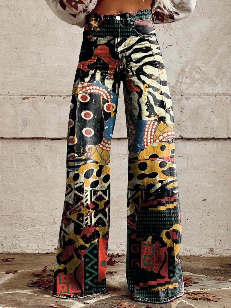 Independent Station 2024 Explosions Ladies Wide Leg Pants New 3D Thermal Transfer Bell Pants Simulation Denim Pants - Image 1